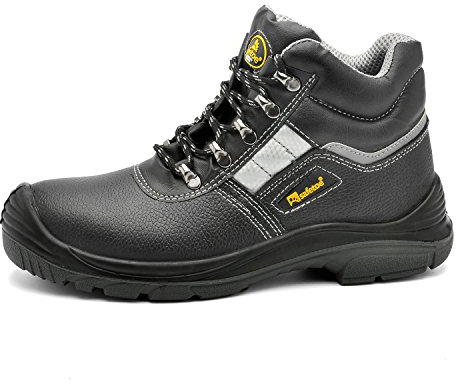 SAFEYEAR Stivali da Lavoro da Uomo con Punta in Acciaio, Scarpe Antinfortunistiche in Pelle per Donna M-8027N (Nero, EU39)