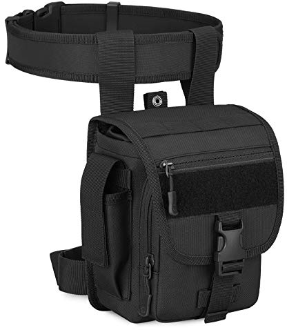 Huntvp® Taktisch Beintasche Militär Beinbeutel MOLLE Hüfttasche Sport Tactical Leg Bag Armee Beintaschen Wasserdicht Gürteltasche Werkzeugtasche Tasche für Bein Herren Outdoor,Typ-3-Schwarz