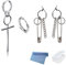 XHBTS 4 Stück Kette Sicherheitsnadel Ohrringe Bangtan Jungen Ohrstecker Doppelring Silber Edelstahl Kreuz Ohr Ohrstecker Kette Creolen für Frauen Männer Punk Schmuck mit Mini-Stoff und Mini-Box