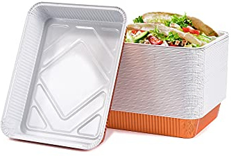 CONTITAL R30G | Aluminiumschalen 2 Portionen Weiß/Kupfer, Einweg-Backbleche für Backofen und Mikrowelle, Einwegbehälter zum Mitnehmen - 100 Stück
