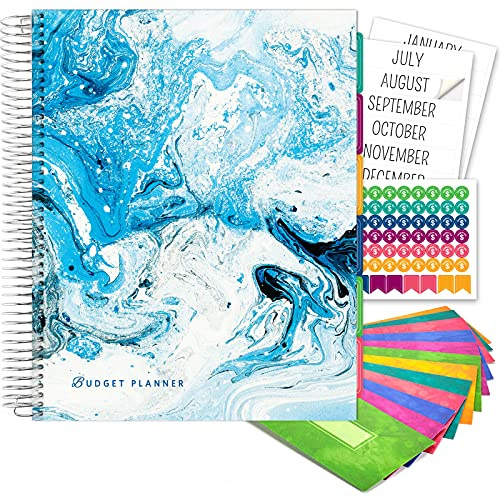 Global Printed Products Budget Planner & Monthly Bill Organizer With 12 Envelopes and Pockets. Expense Tracker Notebook and Financial Planner Budget Book to Control Your Money, 8.5 x 11, Blue Marble