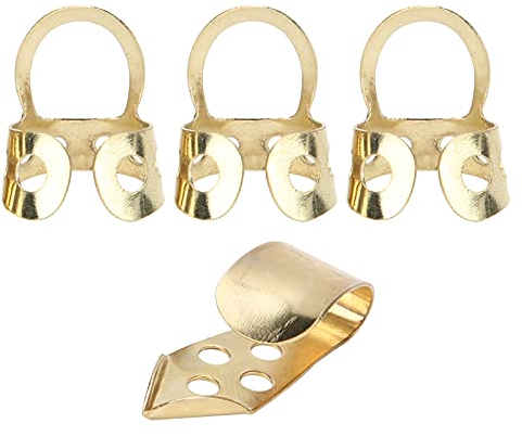 Eujgoov Guitar Finger Picks 3-teilige Zeigefinger-Picks und 1-teilige Daumen-Pick-verstellbare Hohle Finger-Picks für Banjo und Gitarre(Gold)