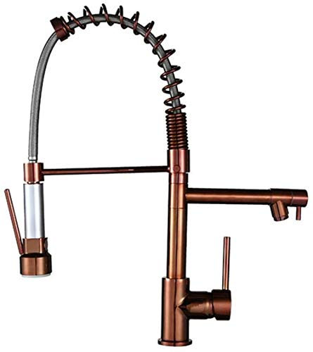 YRRA Kitchen Taps with Pull Out Spray Rose Gold Hot Cold Multifunctional Copper Single Hole Telescopic Kitchen Sink Mixer Tap