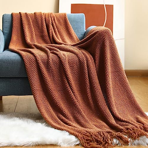 LumiSyne Gestrickte Decke Mit Quaste Einfarbig Ananas Grid Kuscheldecke Strickdecke Tagesdecke Überwurf Couchdecke Dekorative Decke Für Sofa Bett 170x130cm