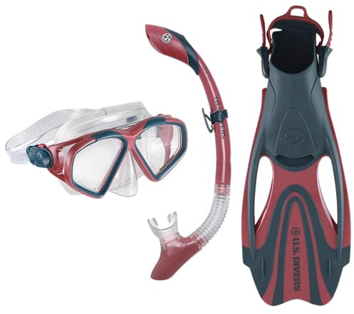 US Divers , Schnorchelset Cozumel für Erwachsene , Maske, Schnorchel und Flossen CORAL NAVY BLUE, M