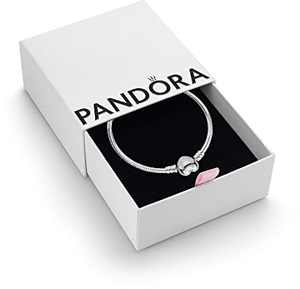 PANDORA Moments Women's Sterling Silver Heart Clasp Snake Chain Bracelet for Charms, Size 20, With Gift Box