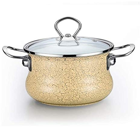 Cacerolas con Tapas Esmalte Vintage Cacerola Olla Agujero de Vapor con Cubierta de Vidrio con Mango de Acero Inoxidable