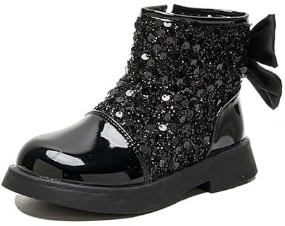 Stivaletti Bambina Moda Paillettes Colorate PU Pelle Stivali Brevi Corti Ragazza Chelsea Stivali Ttaglia 26-36 (Nero,30,Bambino Piccolo (2-5 Anni))