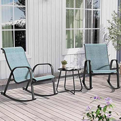 Grand patio Balkonmöbel Set, Lounge Set mit 2 Schaukelstühle und 1 Beistelltisch, Mesh Gewebe, Wetterfest, Relaxsessel für die Garten, Terrasse (Blau)