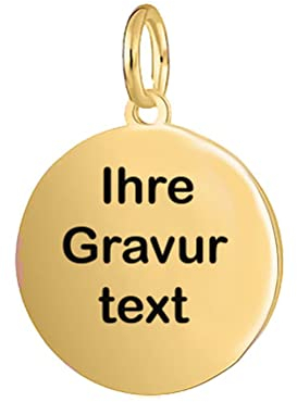 Gravurplatte Gold Anhänger 333 8 karat | Inklusive Wunsch-Gravur Namen Rund Charm 12 mm Gravurschmuck aus Echtgold 333