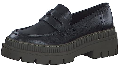 MARCO TOZZI Damen Loafer mit Plateau aus Kunstleder Klassisch, Schwarz (Black/Khaki), 40