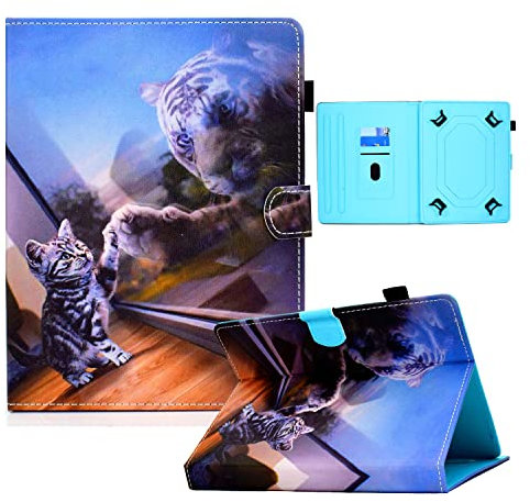 OSXINYIV 10 Inch Tablet Case Cover - Funda de Cuero Universal con Ranura para Samsung Tab A 10.1, Huawei MediaPad T3 T5 10, Lenovo TB-X103F / Tab 4 10 (Mirror Cat)