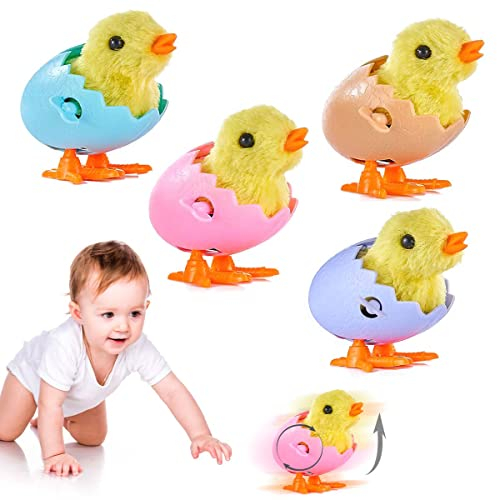 XiXiRan Aufziehspielzeug Huhn, 4 Stück Küken Spielzeug zum Aufziehen, Küken Kuscheltier, Mit Eierschale, Ostern Spielzeug Geschenk, Aufziehspielzeug Kinder