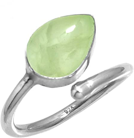 Jeweloporium 925 Silber Handgemacht Adjustable Toe Ring for Gift, Women's Grün Real Prehnit Stein Feet Body Schmuck (98803_PRH_T)