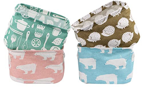 RUNEAY 4 Pack Fabric Storage Baskets, Collapsible Small Canvas Square Baskets Waterproof,for Desk Storage and Household Organizer,for Toys Shelves Cosmetics Stationery,Colourful