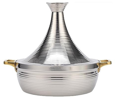 WYBZDA Acier Inoxydable 304 Marocaine Tajine Induction, Antiadhésif Mijoteuse Fruit De Mer Plat Tajine avec 2 Poignées for Cuisson(Silver,22cm)
