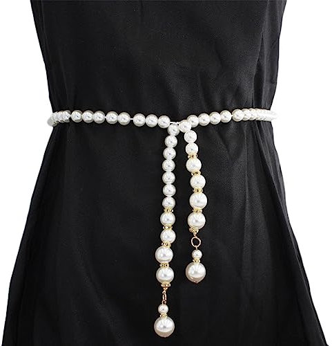 FAIRYGATE White Belt Pearl Belts Rhinestone Waist Chains for Women A3818