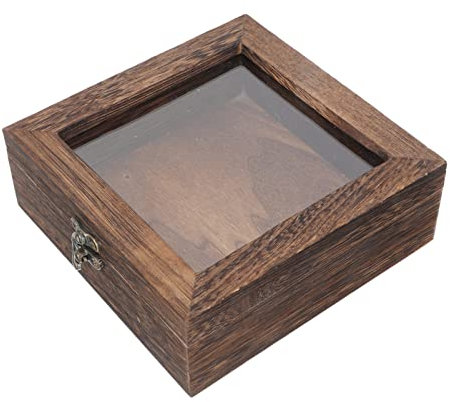 NUOBESTY Wooden Jewelry Organizer Specimen Display Case Vintage Sample Display Box Lidded Specimen Box Flip-Type Small Jewelry Sample Container Jewelry Packaging, 15x15 CM