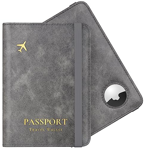 Stouchi Reisepasshülle, Airtag Reisepass Geldbörsen Kunstleder Passhülle Schutzhülle Tasche für Damen Herren, Reisedokumente,Geschenk Passinhaberdeckel Karteninhaber Mattes Grau