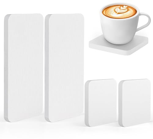 Winter Shore Dessous de Verre & Plateau en Terre de Diatomée Blanche [Lot de 4] - 2 Sous Verre Carrés (8 x 8 x 1 cm), 2 Rectangulaires (16 x 8 x 1 cm) en Diatomite Absorbante - Salle de Bain & Cuisine