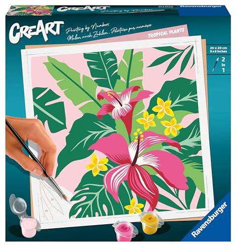 Ravensburger CreArt 23728 - Tropische Pflanzen - Malen nach Zahlen Erwachsene, DIY Malset mit Pinsel und Acrylfarben, Geschenk für Frauen und Männer, Malen für Erwachsene