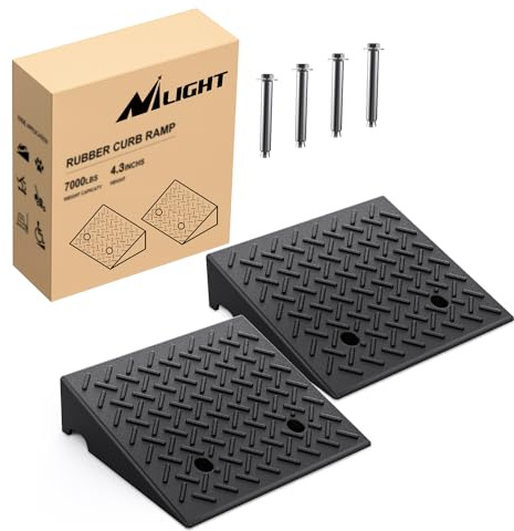 Nilight Rubber Curb Ramps, 4.3 inches Rise Height Heavy Duty Rubber Threshold Ramp, Portable Driveway Ramps for Cars Wheelchairs Scooter Lawn Mower, 7000lbs Load Capacity, 2 Pack