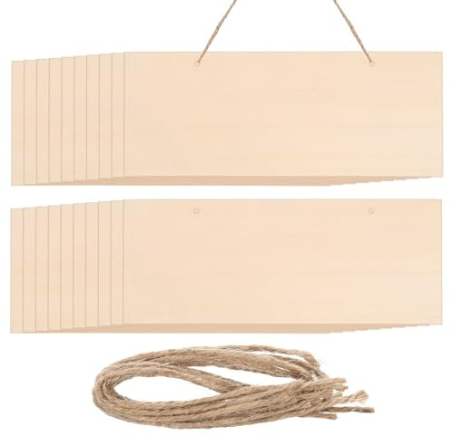 sourcing map Hanging Wood Sign with Rope, 10x4 Blank Rectangle Wooden for Painting, DIY Project, Door Hanger, Making Sign, Crafts, Pack of 20