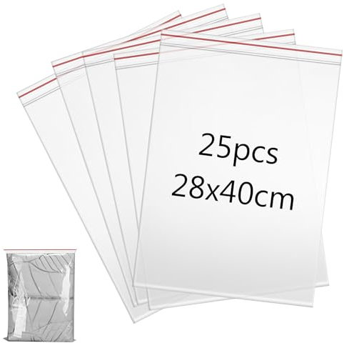 Sacchetti in Plastica Trasparente Richiudibili 28x40cm 25Pezzi Grandi Dimensioni Sacchetto Sigillato Borsa con Chiusura a Cerniera Applicano a Piumini, Coperte, Deposito di Vestiti