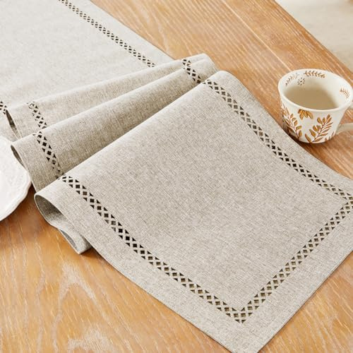 Aoztio Tischläufer Kaffee, Leinen Stil Tischläufer Outdoor 150 cm Lang | Abwaschbar, Modern Geometrisches Lochmuster, Geburtstag, Hochzeit, Festessen Urlaub Parteien und täglichen Gebrauch