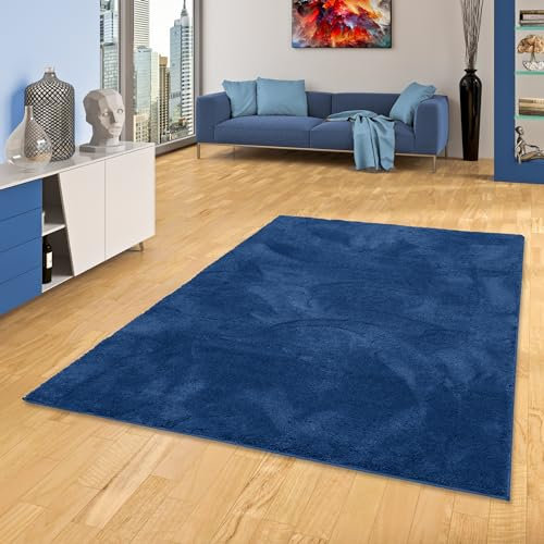 Pergamon Luxus Super Soft Hochflor Langflor Teppich Flauschig Weich Wohnzimmer Schlafzimmer Silky Dunkelblau