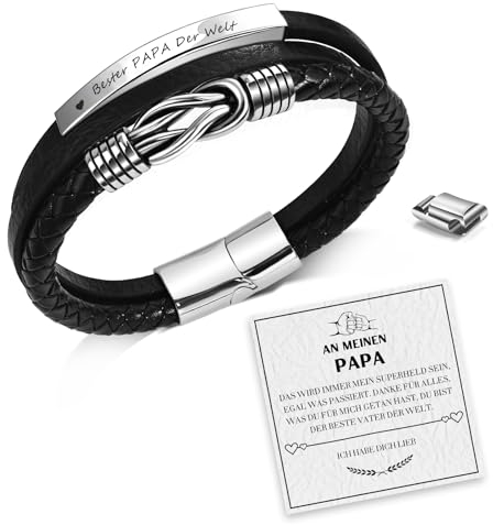 Mia&Cale Geschenk für Männer, Herren Geflochtene Lederarmband mit Gravur - Ich liebe dich Papa Armband - Originelles Geschenk für Männer - Perfekt für Papa, zum Geburtstag, zum Vatertag