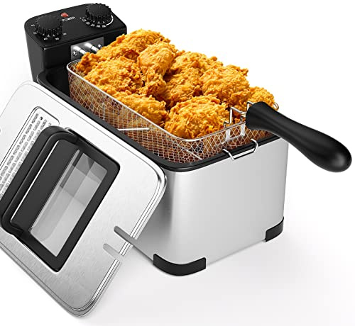 SIMOE Small Deep Fryer with Basket, 3.2QT, Stainless Steel