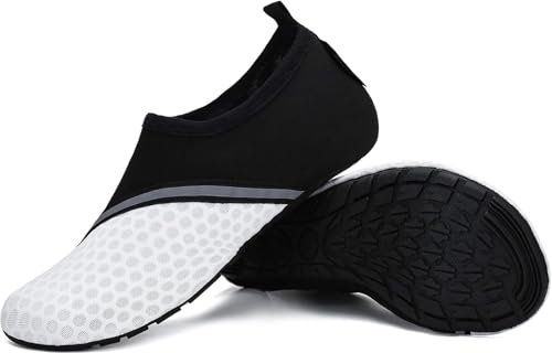SAGUARO Badeschuhe Herren Wasserschuhe Damen Schwimmschuhe Aquaschuhe Schnell Trocknend Strandschuhe Surfschuhe Leicht Neoprenschuhe Wassersportschuhe Tauchschuhe Rauch Weiß Gr. 38/39 EU