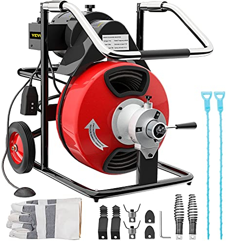 VEVOR Rohrreinigungsmaschine 390W Rohrreinigungsgerät Spirale 15 mm x 13 mm kompakter elektrische Abflussreiniger mit 8 auswechselbare Messer Schiebehülsenwerkzeug 1750 RPM für die Rohrinstallation