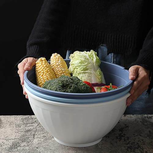 Reepetty Dinner Set Plastic Mixing Bowl Plastic Serving Bowl for Kitchen Big Capacity Lightweight Flexible Kitchen Bowl Round Table Doilies Modern (White, One Size)