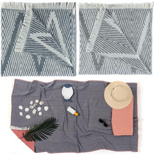 Arty 3er Set Hamamtuch Strandtuch Saunatuch - Badetuch Duschtuch Reisehandtuch Doppellagig 100% Baumwolle Oeko-TEX schnelltrocknend leicht groß Unisex weich 170 x 90 cm (3er Set, Navy-Gray-Red)