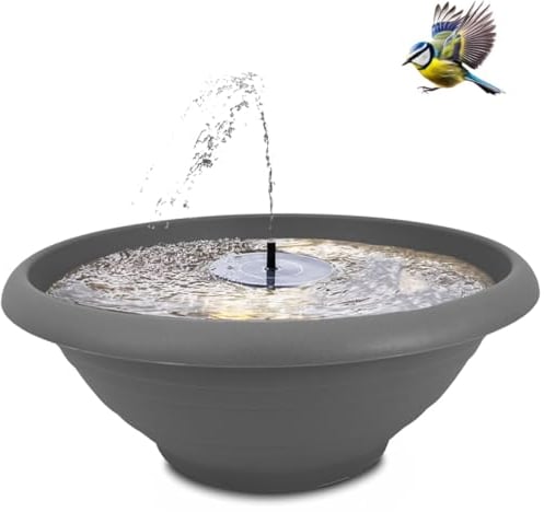 Fontaine solaire XXL pour l'extérieur - 60 cm - Coque grise - Bol décoratif et fontaine solaire flottante - Jeu d'eau d'extérieur - Fontaine de jardin comme balcon - Bain d'oiseaux