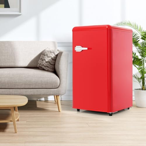 Sweiko Réfrigérateur 76 litres à une porte, congélateur avec éclairage LED, réfrigérateur avec pieds réglables, classe énergétique E (Red)