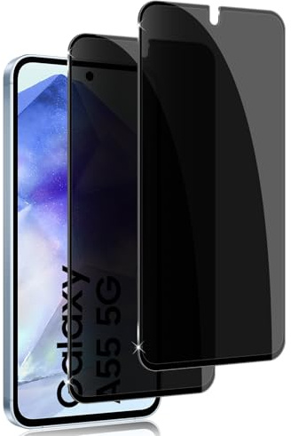 Holilo für Samsung Galaxy A55 5G Sichtschutz Schutzfolie für Panzerglas,2 Stück Anti-Spy Privacy Sichtschutzfolie 9H Härte schützen Displayschutzfolie Schwarzer Rand Privacy Schutzglas