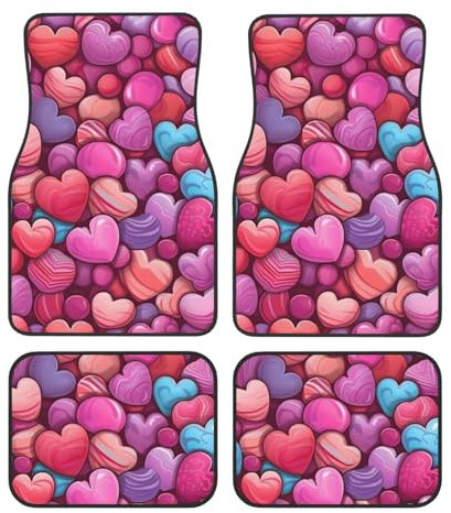 Auto Fußmatten Set von 4pcs Auto Teppich, Cartoon Pink Little Heart Universal Auto Boden Teppiche Auto Zubehör für Limousine, SUV, LKW, Vans