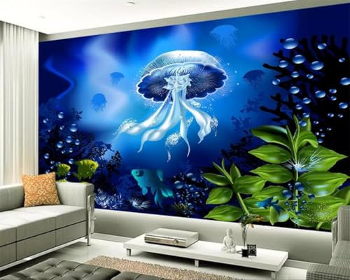 3D Fantasie Quallen Fototapete 3D Effekt Unterwasserlandschaft Tapete Wandbild Wohnzimmer Hintergrund Selbstklebende Wandverkleidung Markt Wallpap 150x105cm