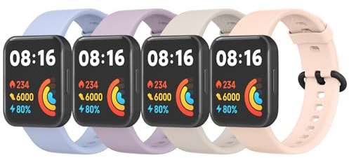 Wamne 4 Pièces Bracelet pour Xiaomi Mi Watch Lite 2, Bracelet Remplacement en Silicone pour Redmi Watch Lite 2, Ciel+Lavande+Lumière stellaire+Rose
