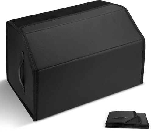 FAELNK Auto Kofferraum Organizer Wasserdicht Kofferraumtasche Kofferraum Box Faltbare Leder Aufbewahrungsbox 45x30x28cm Kofferraumbox Camping Organizer, Haushaltsklassifikationsbox mit Fächern