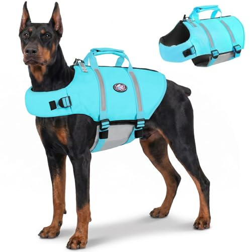 AOFITEE Schwimmweste Hund Groß Hunde Schwimmwesten für GroBe Hunde,Blau 2XL | Verstellbar Reflektierende Hundeschwimmweste mit Rettungsgriff und Reißverschluss, Auftrieb Rettungsweste Golden Retriever