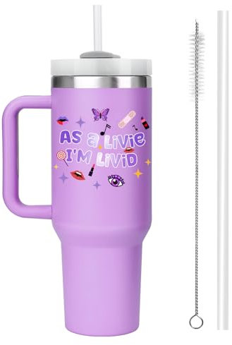 FIDWALL 40oz Purple Insulated Tumbler with Handle and Straw – Stylish Stainless Steel Travel Mug for Women and Teens, Large Capacity Cup for Daily Use, Office, and Music Enthusiasts