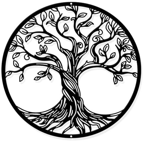 Decorazione Da Parete In Metallo, Albero Della Vita Decorazione Artistica Decorazione Rotonda In Ferro Battuto Nero Da Appendere Per Interni Ed Esterni, Soggiorno, Camera Da Letto,Giardino