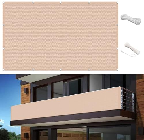 Balkon Sichtschutz Wetterfest 60 x 500 cm Schutz vor Neugierigen Blicken Balkon Blickdicht Sichtschutz HDPE Balkonsichtschutz für Räume Wie Balkon, Schlafzimmer, Creme Farben