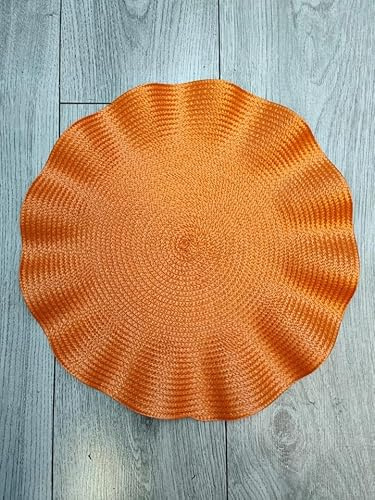 Biznest Set of 6 Round Wavy Rattan Placemat 38 cm, Durable & Stylish Table Mats for Home Dining & Décor (Orange)