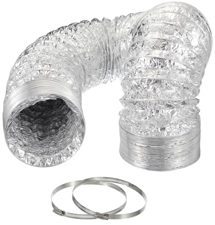 PATIKIL 5 Meters Dryer Vent Hose, 152.4mm Diameter Flexible Aluminum Ducting Flex Air Ducting Dryer Vent 2 Clamps Included for Heating Ventilation Air Conditioning, Silver