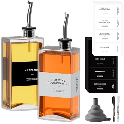 RSWDE Set di bottiglie per olio quadrate, set di bottiglie per aceto e olio, 2 bottiglie per olio d'oliva da 500 ml/16,9 oz, dispenser per olio con beccuccio